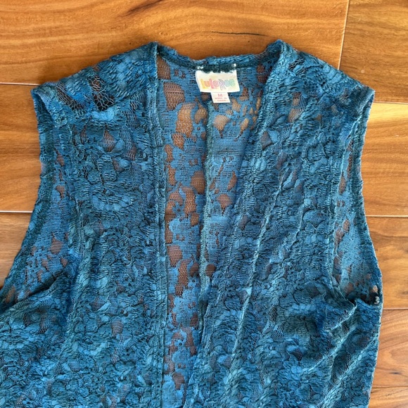 LuLaRoe Teal Lace Joy Duster Vest size Medium - Picture 2 of 3